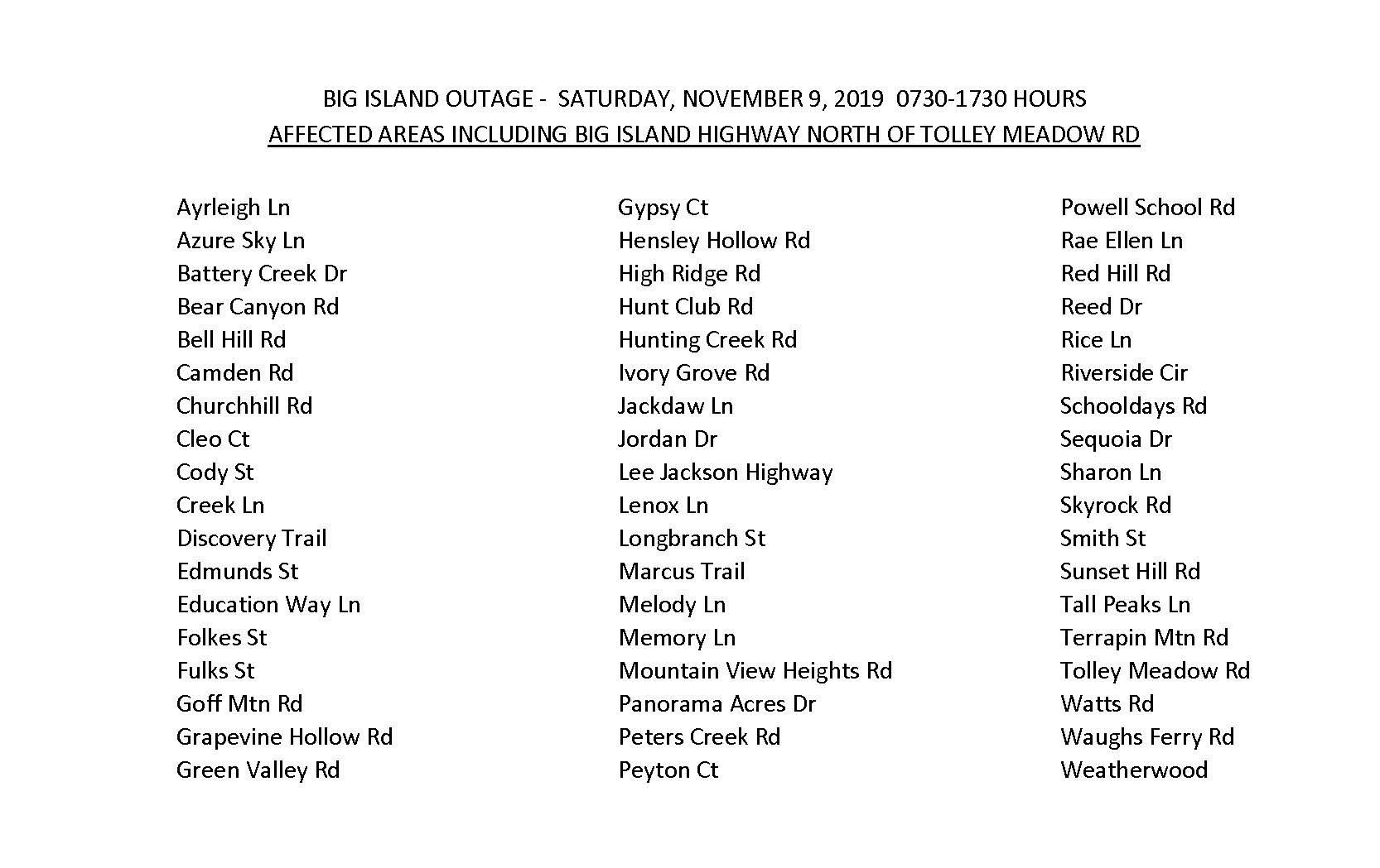 Big Island Outage - Nov 9 2019