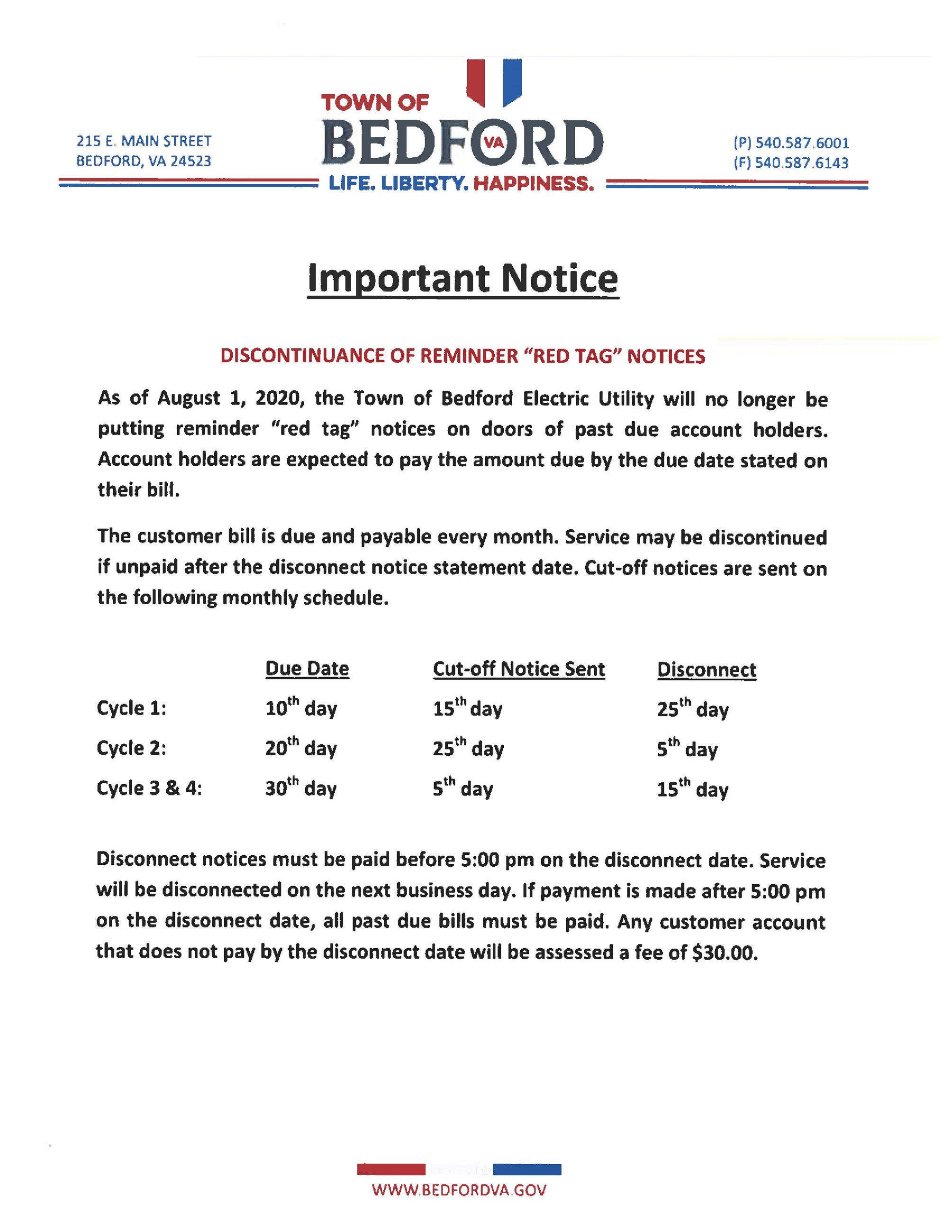 Discontinuance of Red Tag reminders Notice