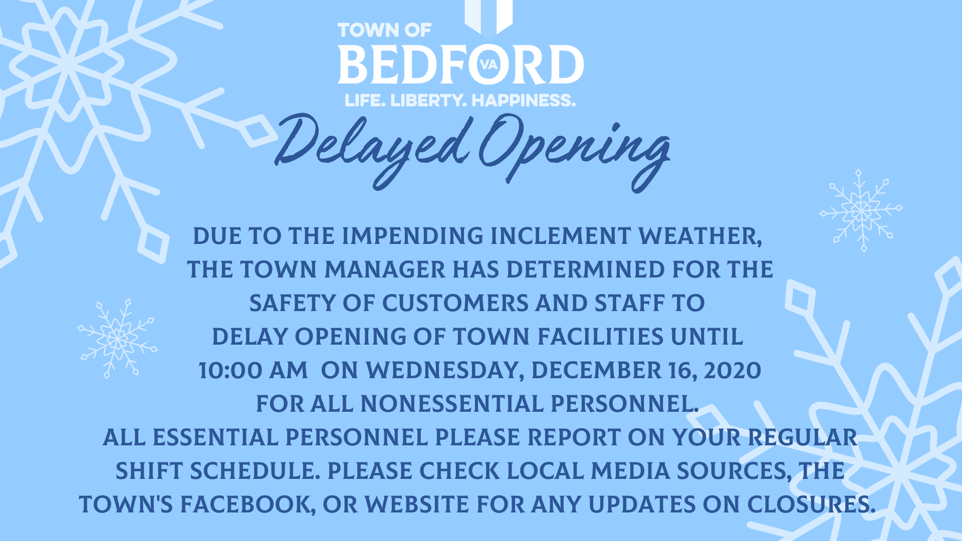 Delayed Opening - Dec 16th