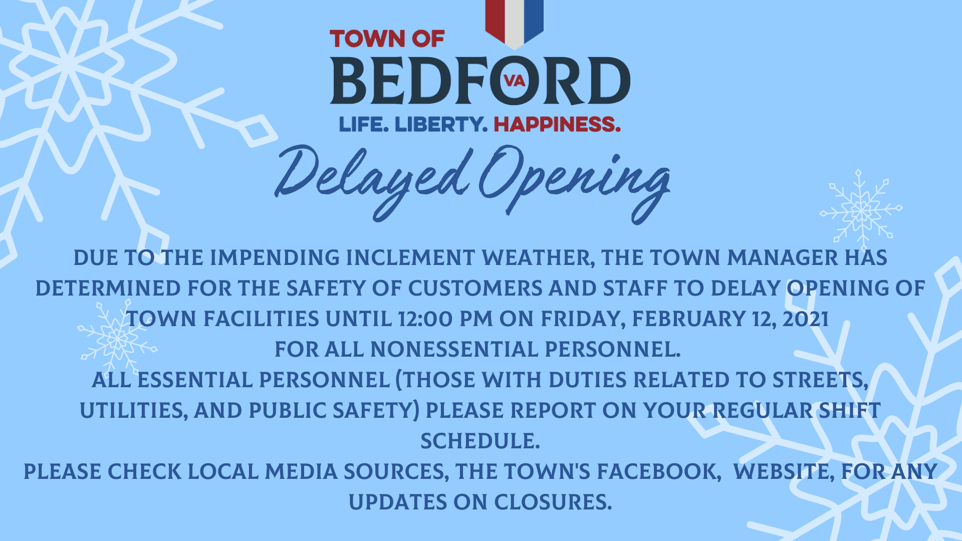 Delayed Opening - Feb 12, 2021
