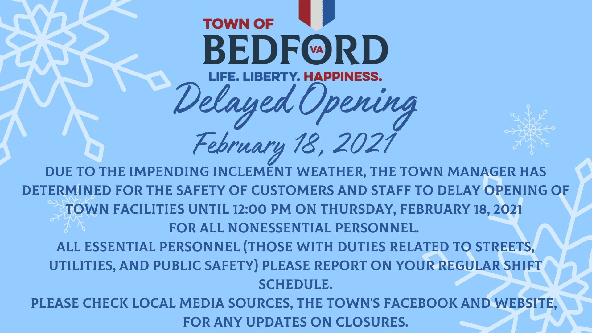 Delayed Opening - Feb 18, 2021